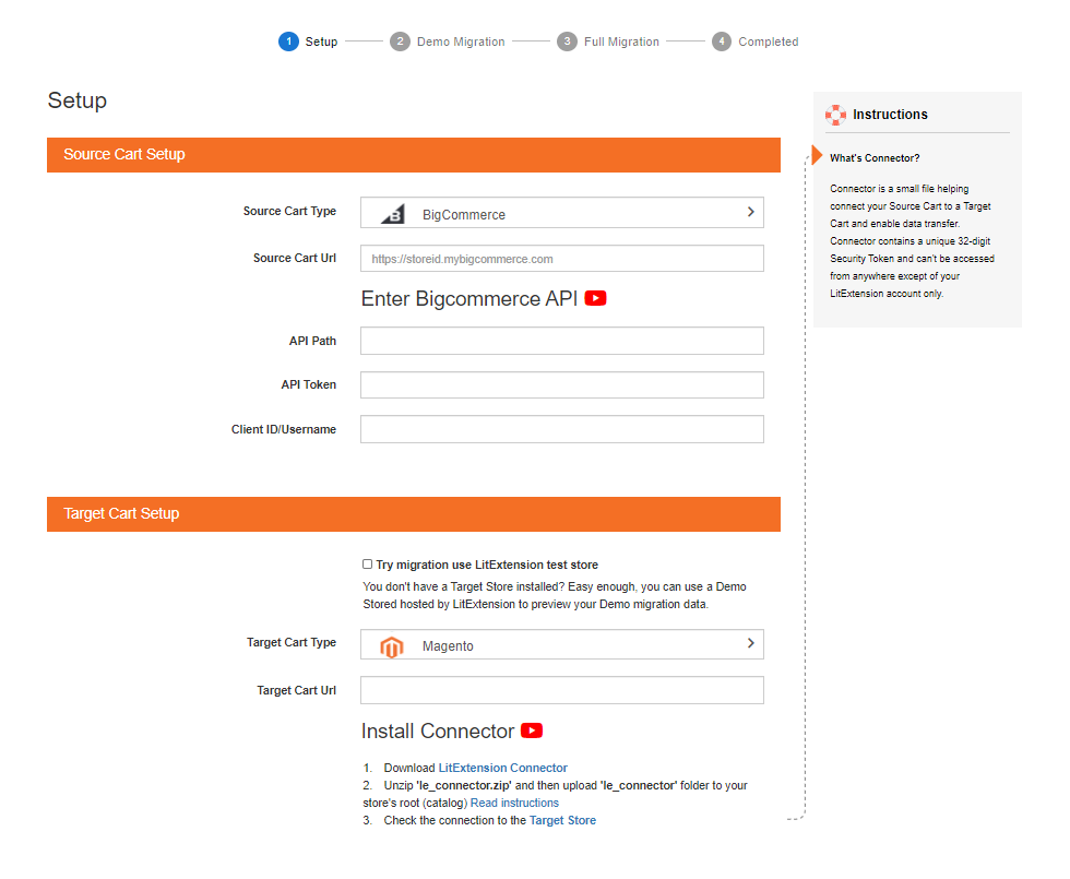 Set up Source and Target Cart