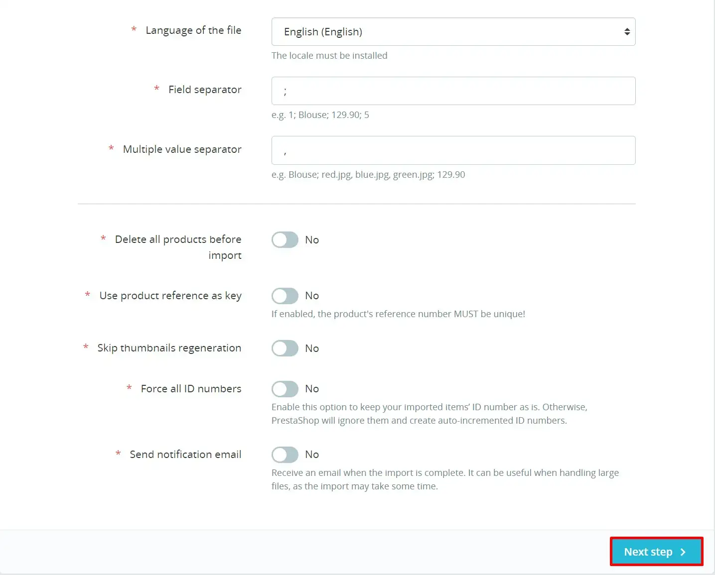 How to import CSV files to PrestaShop - Step 3