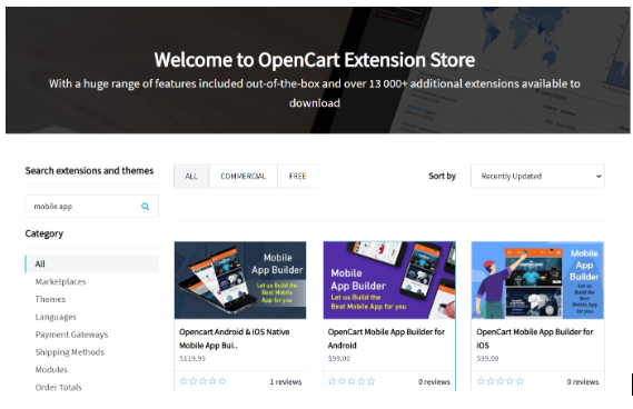 OpenCart extension store
