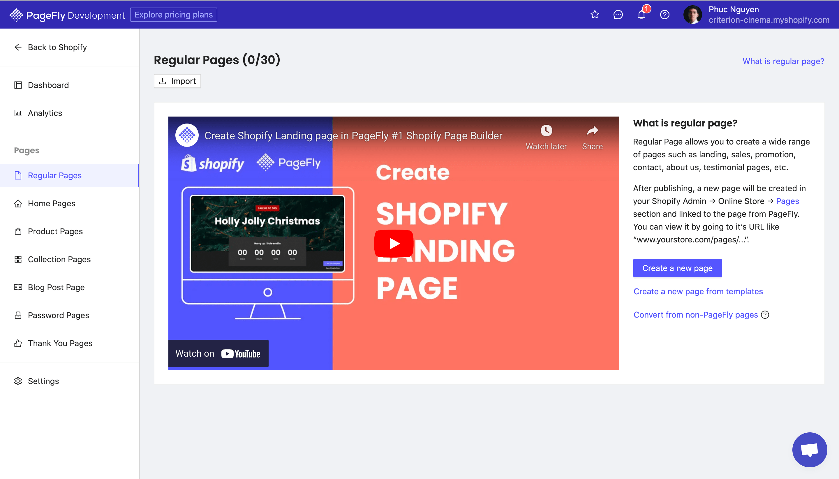 Create new page with PageFly
