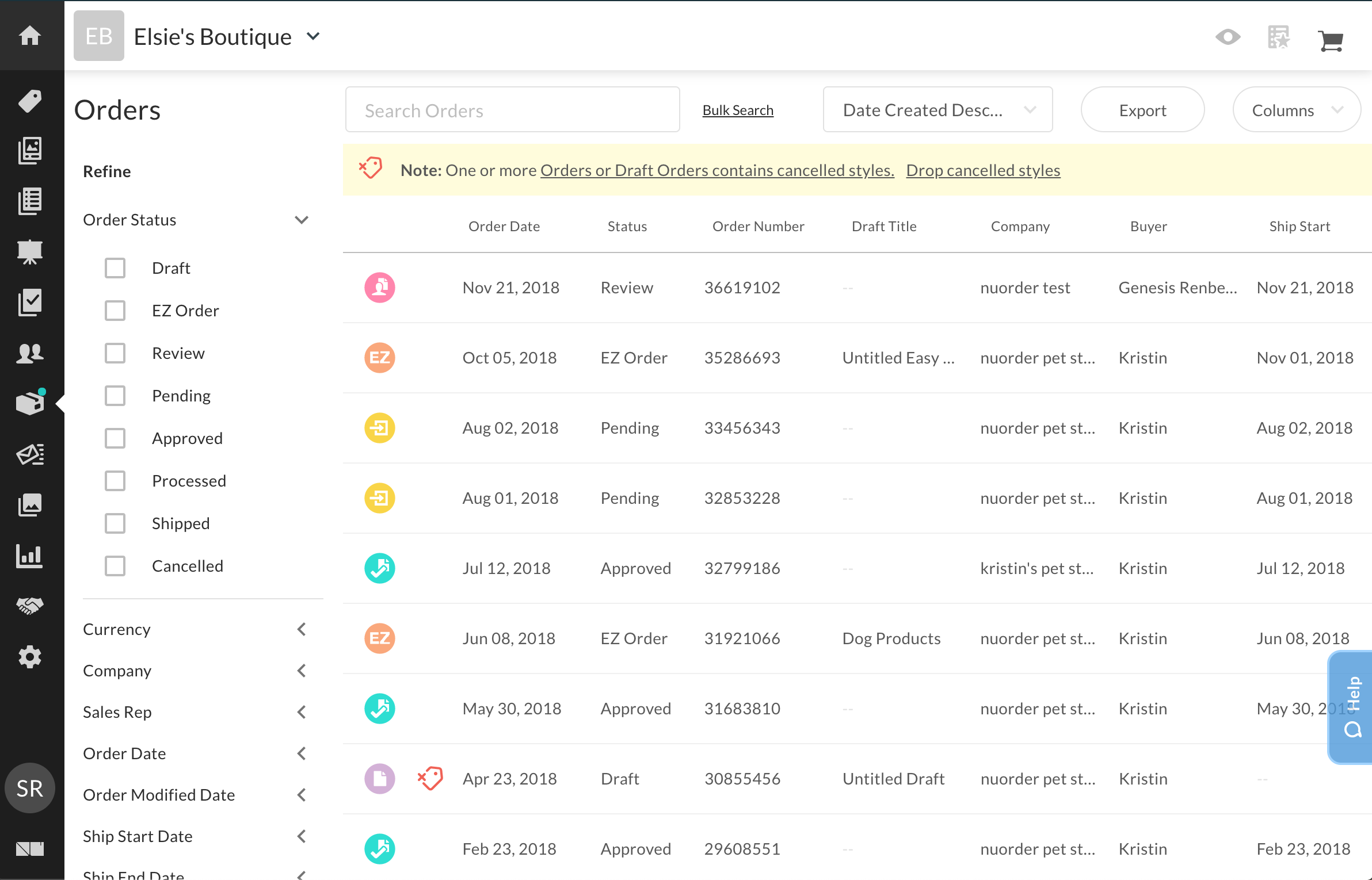 NuORDER Order Tab - top B2B eCommerce platforms