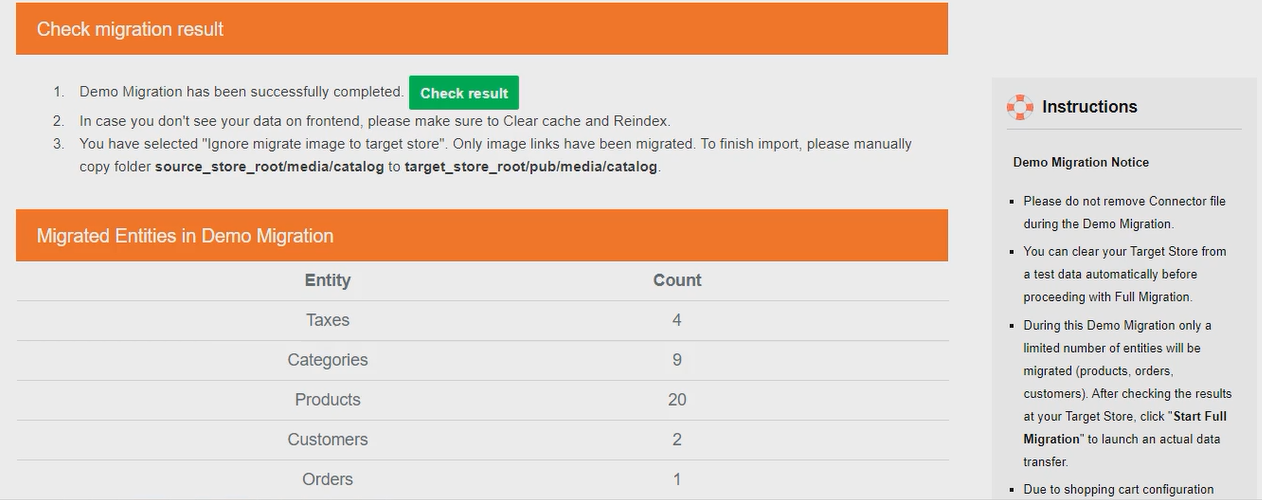 Magento upgrade check result