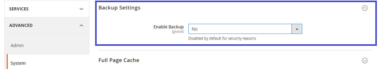 Enable Magento Backup