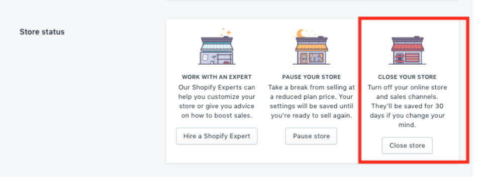 Shopify store status