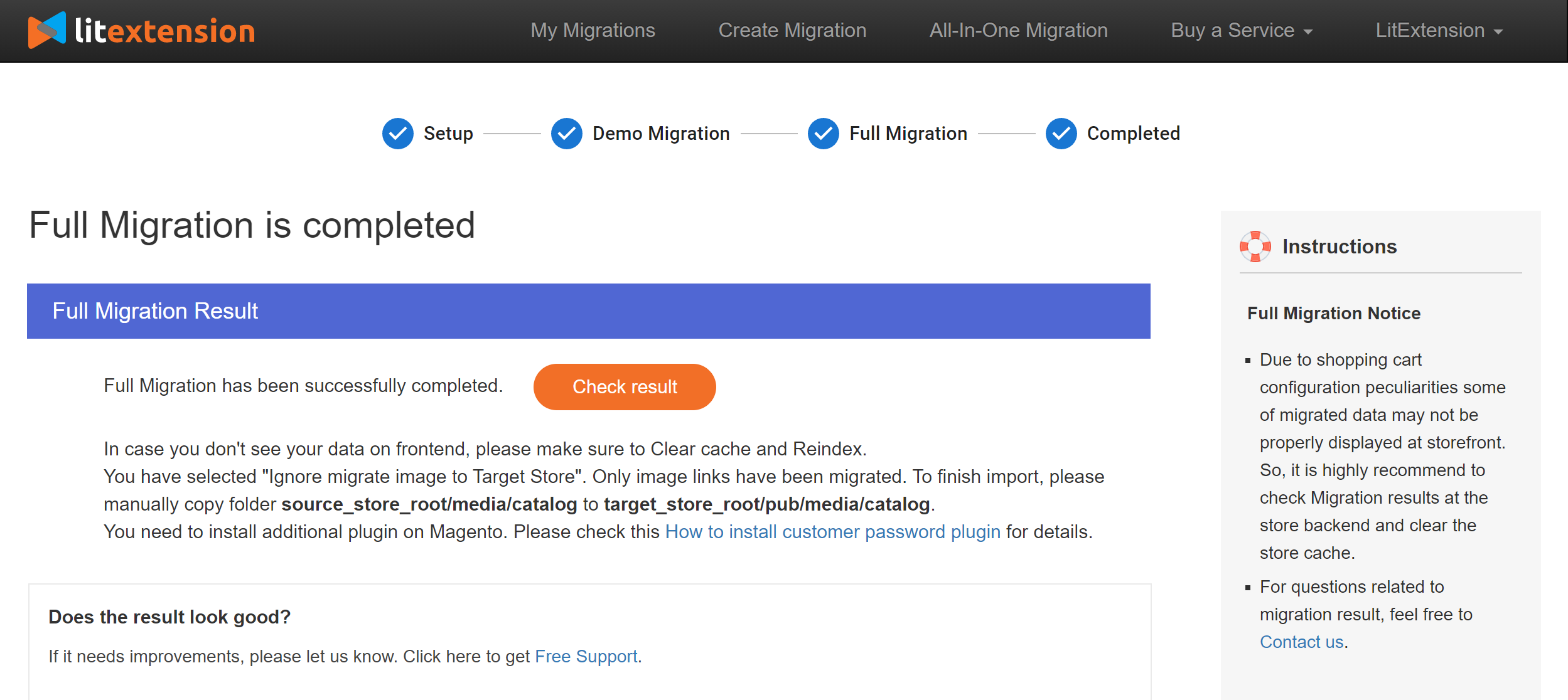 Check result after migration