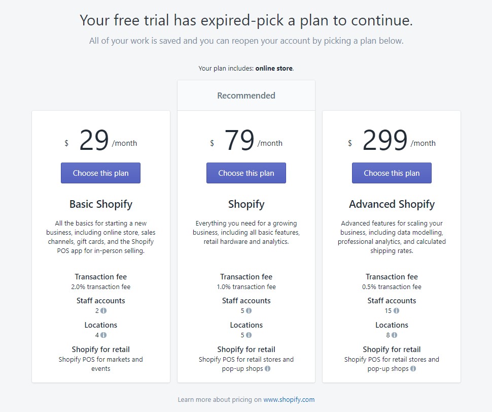 shopify pricing canada