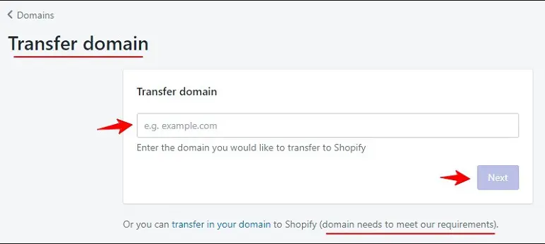 Transfer domain Shopify