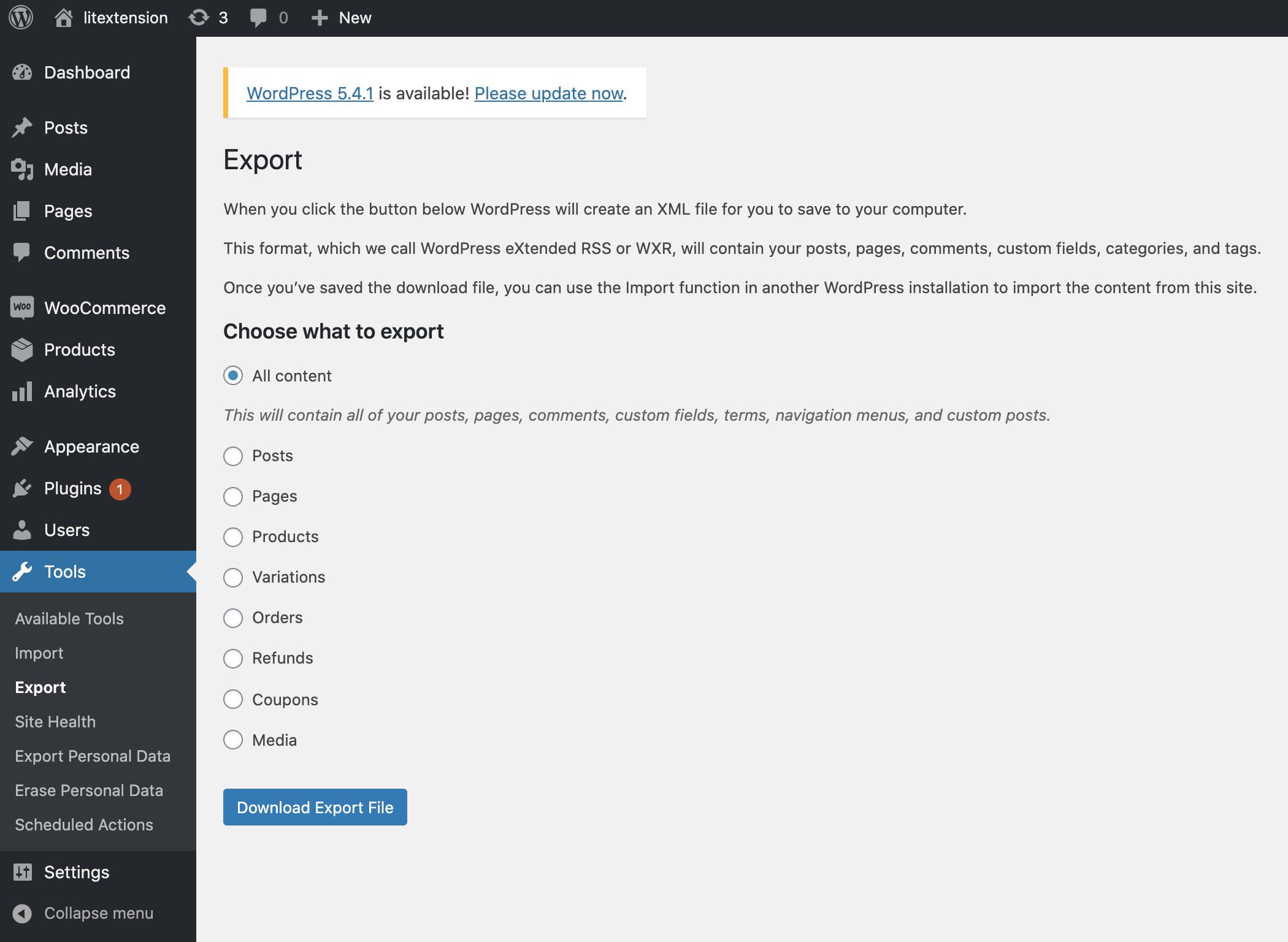 Export data from WooCommerce store