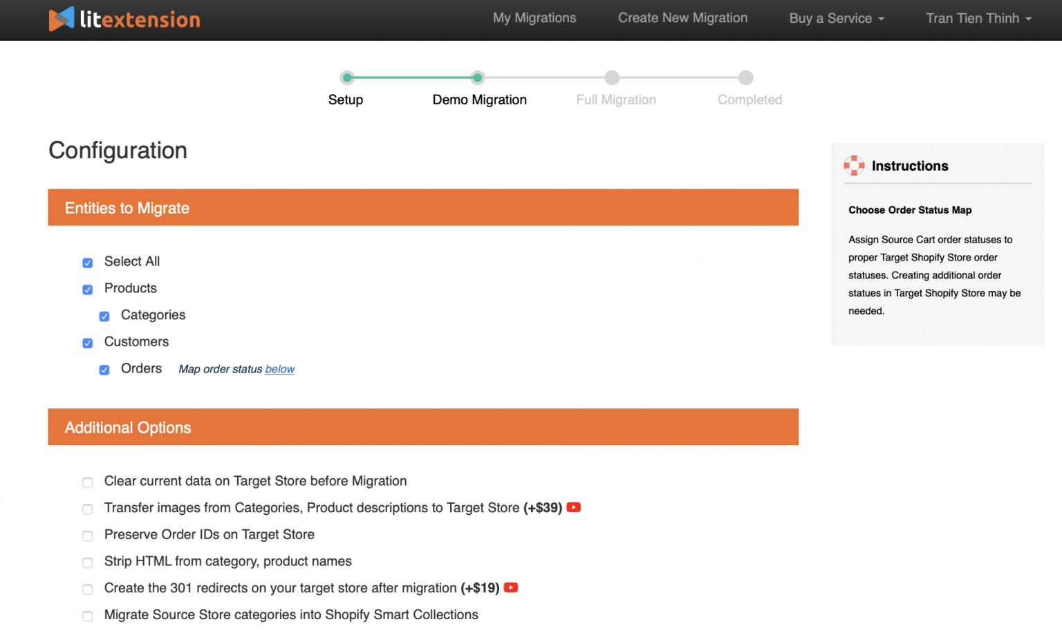 Select Entities and Additional Options