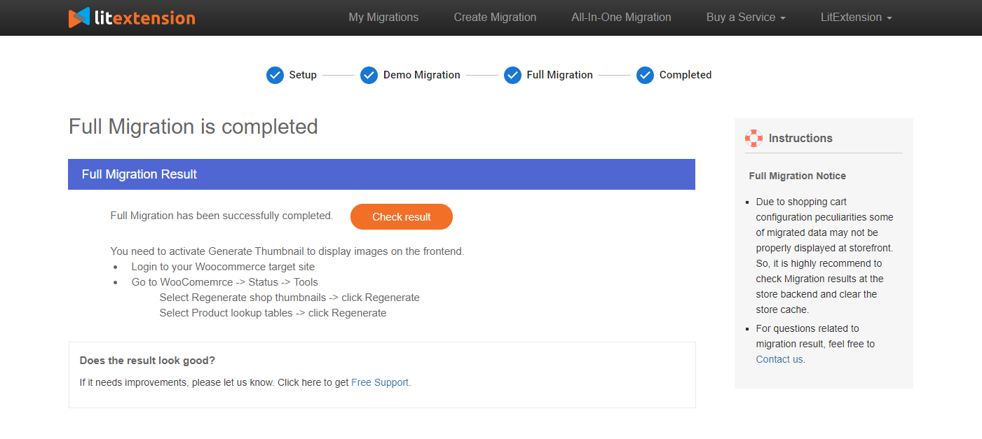 Check results after full migration