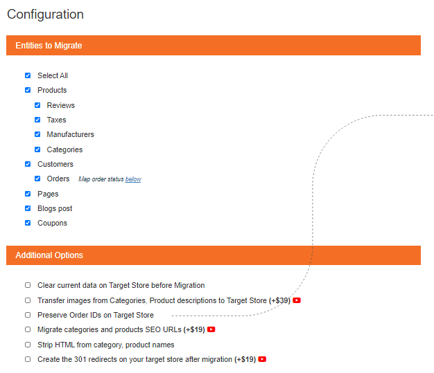 Select Entities And Additional Options