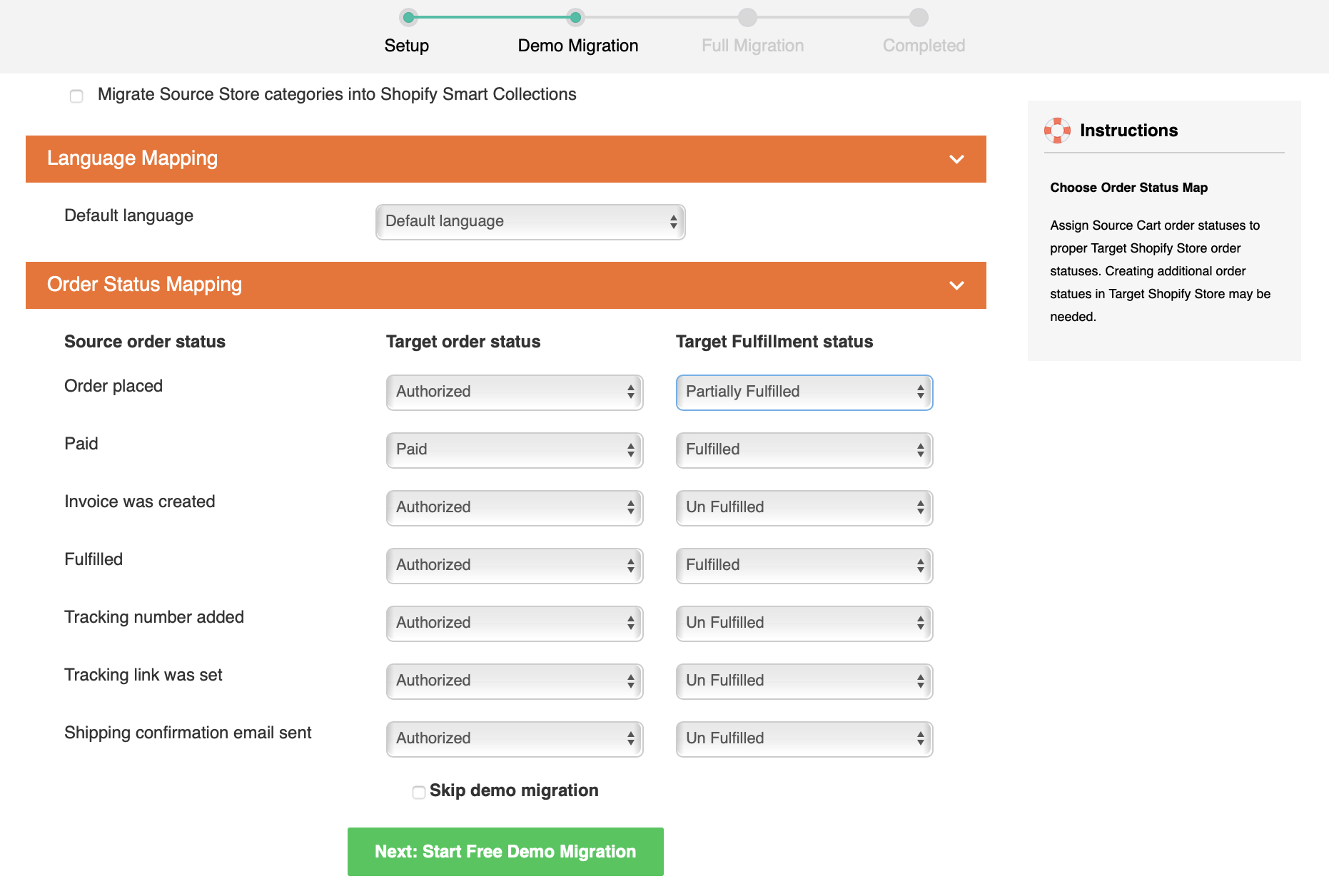how to map order status and language