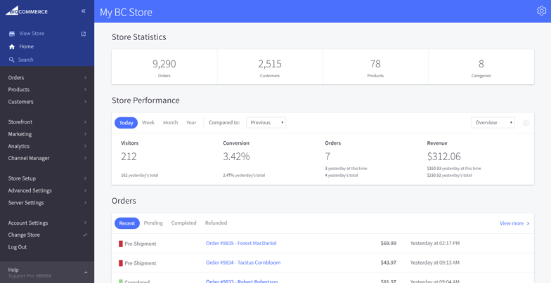 BigCommerce control panel