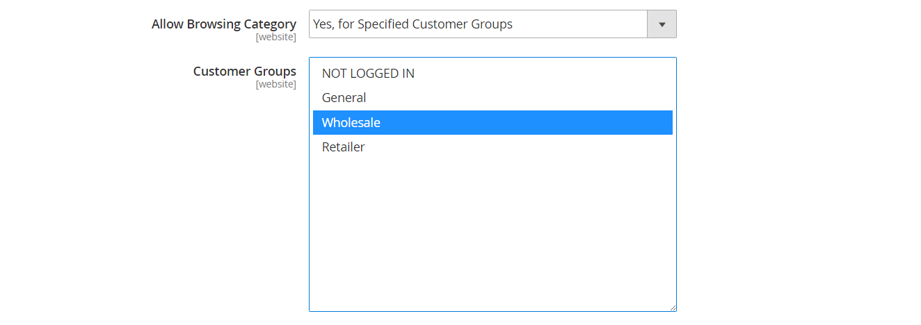 Choose customer group allowed to browse the category