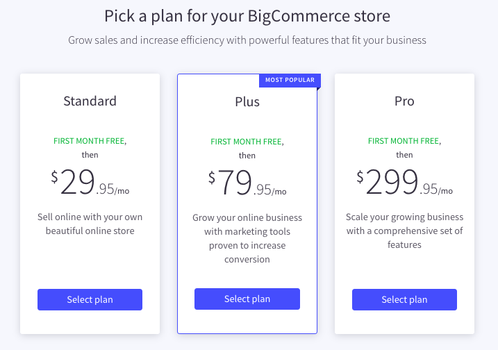 BigCommerce review: Pricing plans.