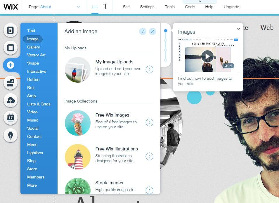 Wix page builder tool