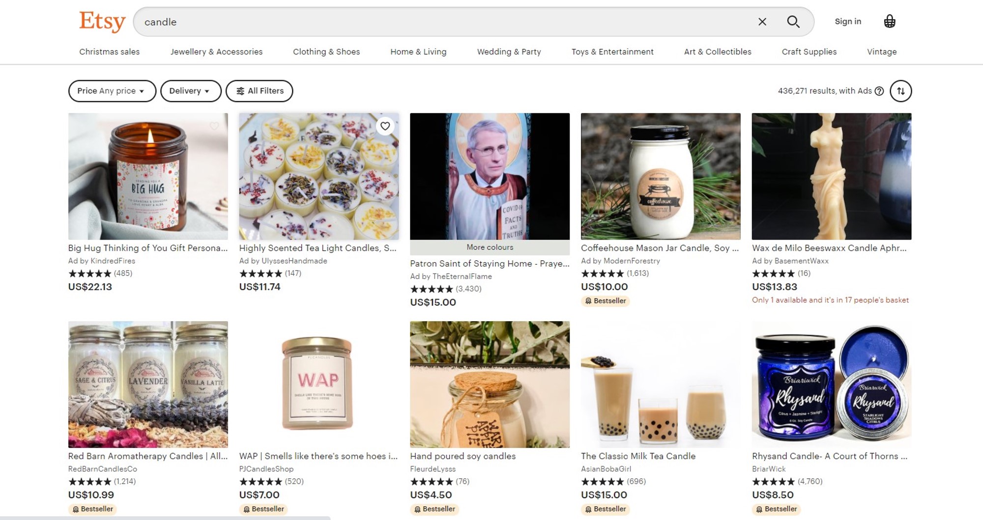 Candela-Top 10 articoli più venduti su Etsy 