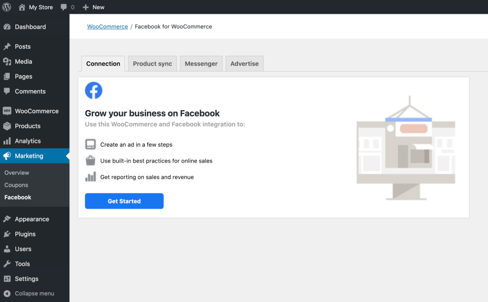 Authorize the connection between WooCommerce and Facebook