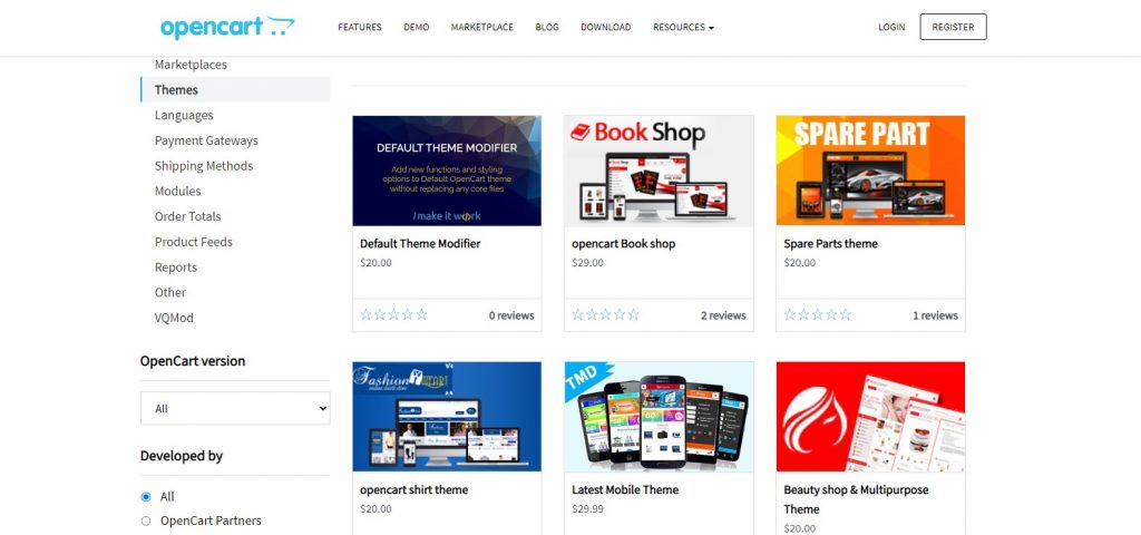 OpenCart themes gallery (OpenCart vs PrestaShop)