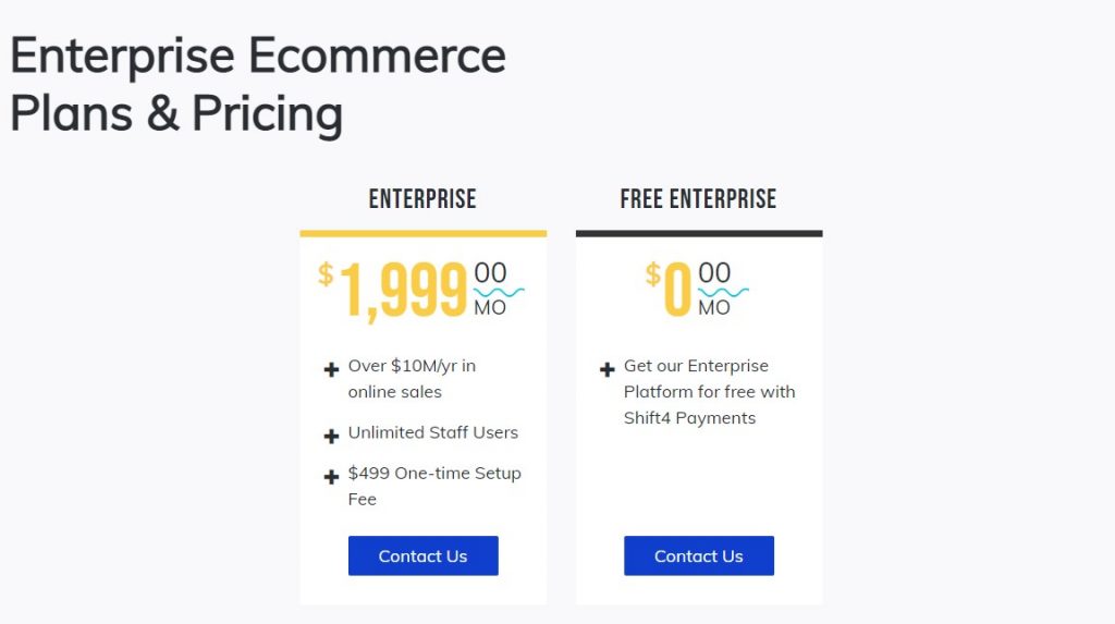 Shift4Shop's Enterprise price and pricing