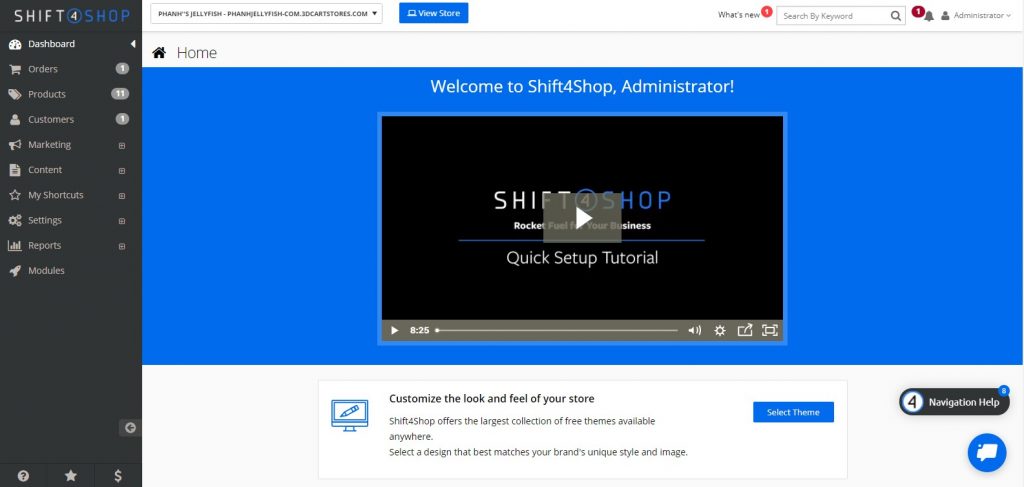 Shift4Shop’s newbie-friendly dashboard