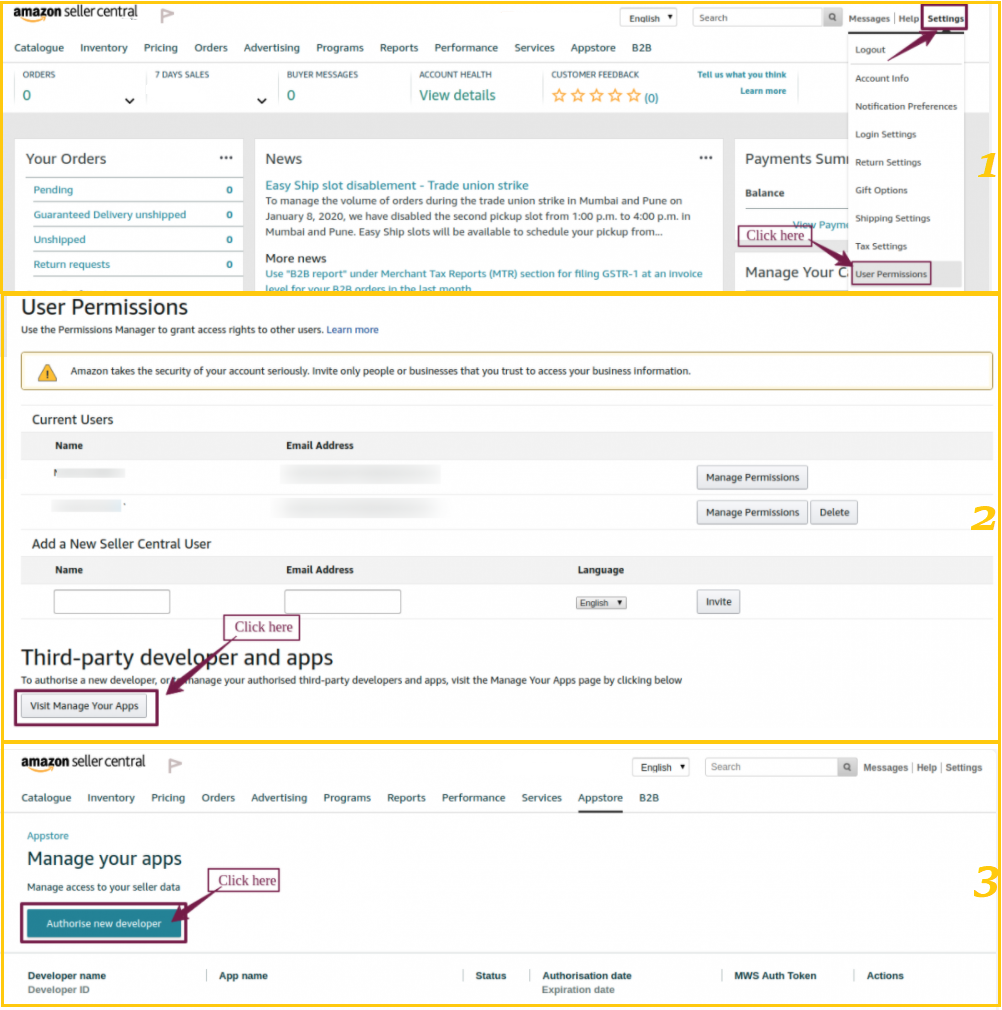 confirm users permission on amazon seller central