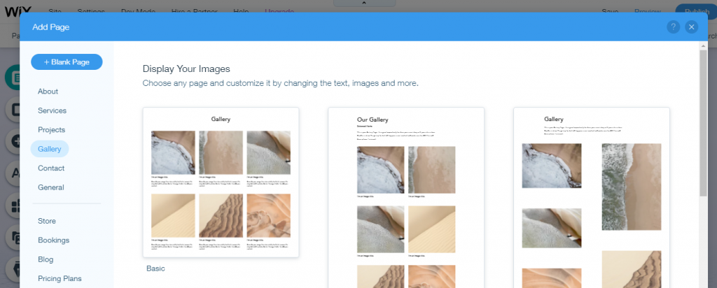 With Wix, users can build their new pages on a website from scratch