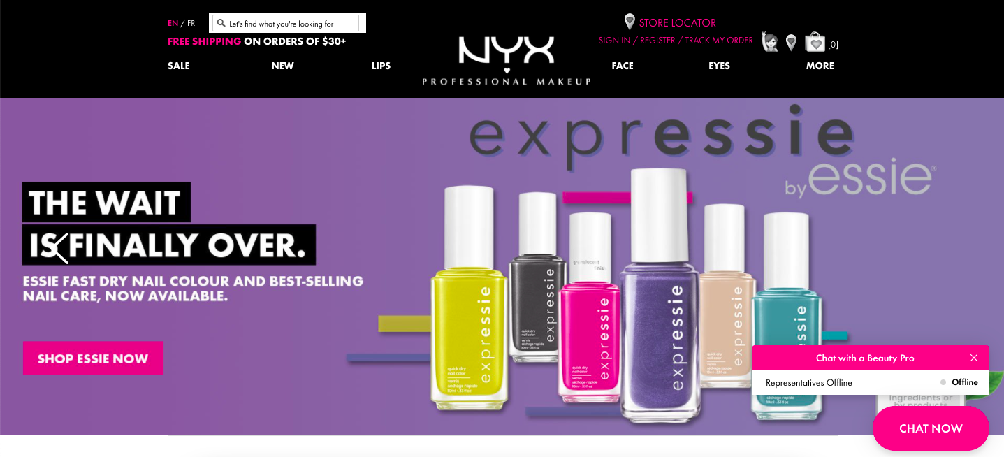 The webpage of NYX (eCommerce shipping)