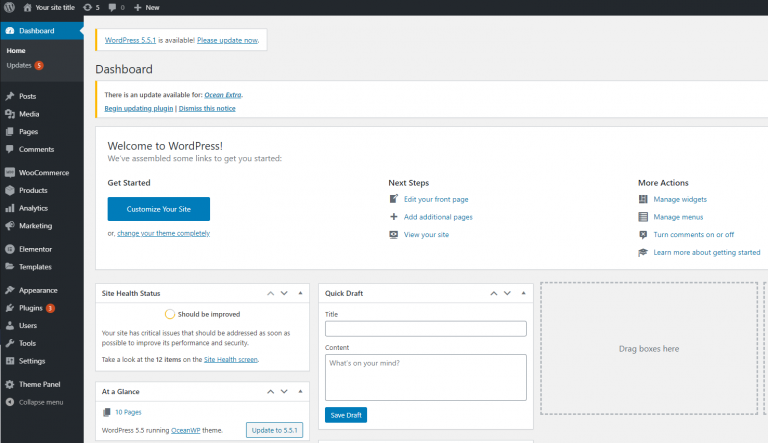 WordPress Dashboard