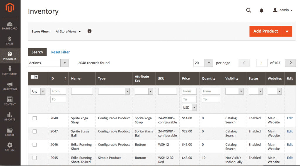 Magento vs WordPress: Magento interface