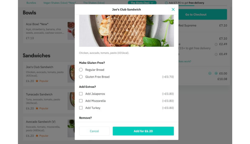 Deliveroo's upsell display