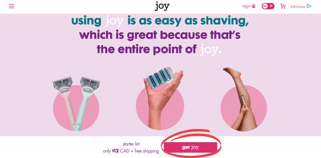 Joy's call-to-action button