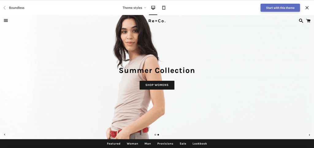 Shopify’s theme demo view