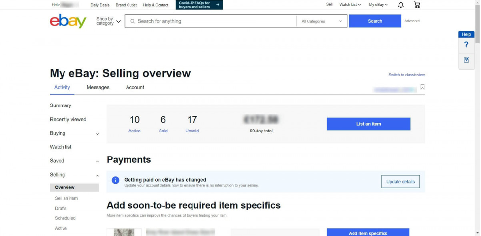 eBay's selling overview