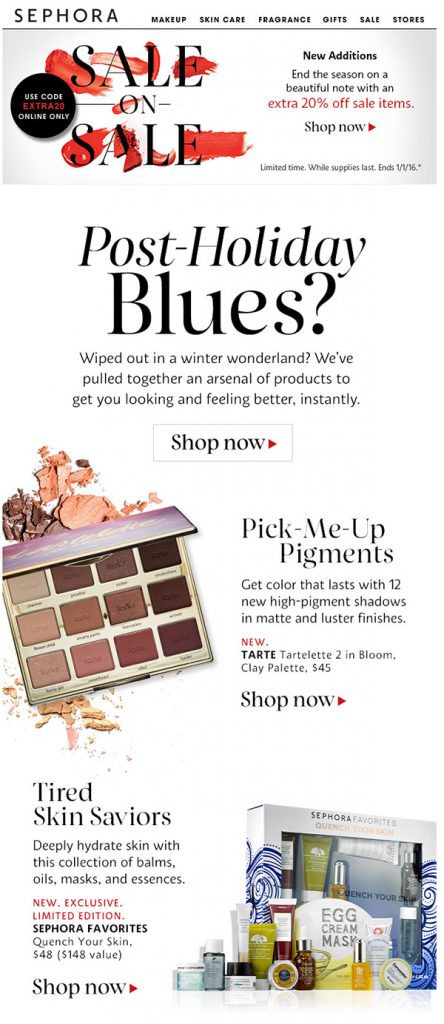 Sephora's post-holiday email marketing