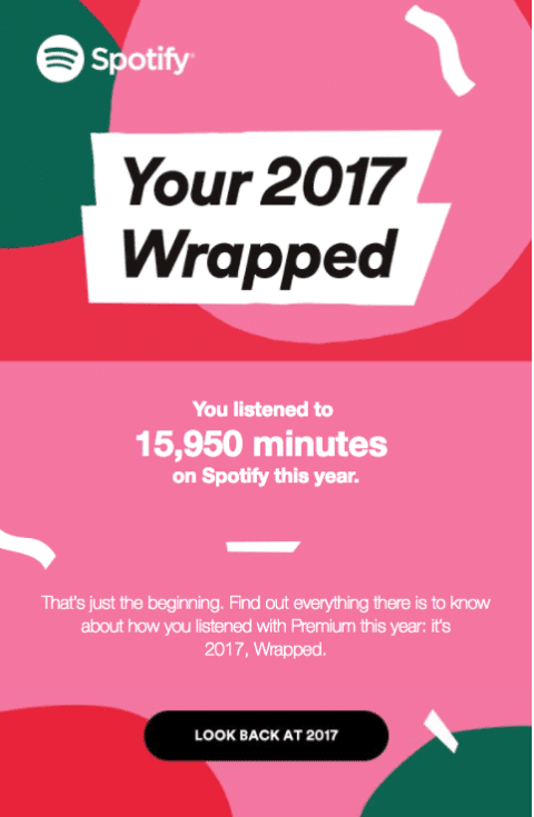 holiday email marketing: Spotify’s 2017 recap email