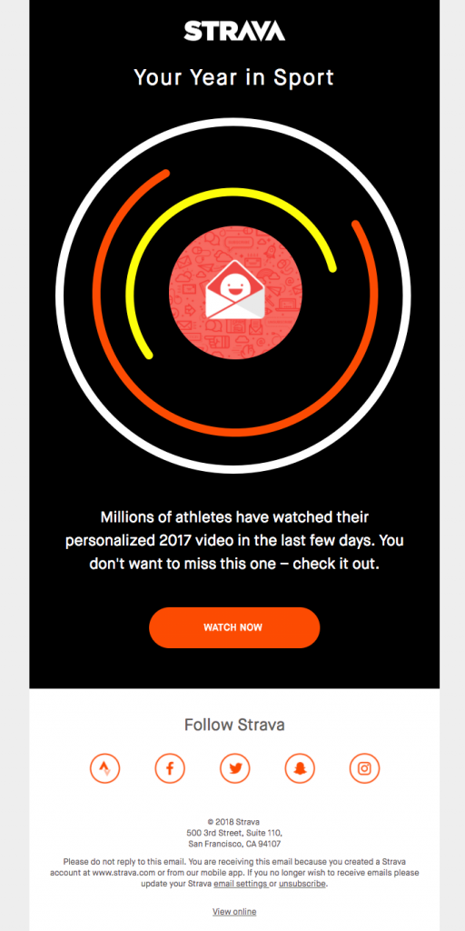 holiday email marketing: Strava’s 2017 wrapped-up email