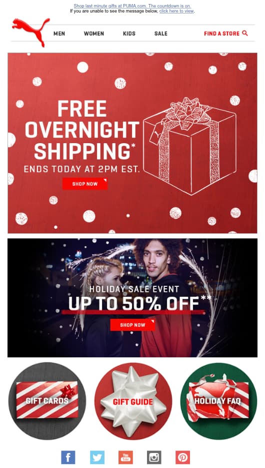 Christmas holiday email marketing from PUMA