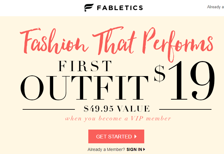Fabletics - landing page example