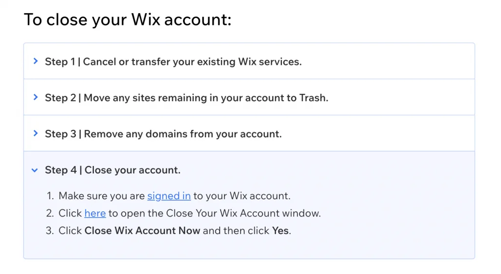 Close your Wix account