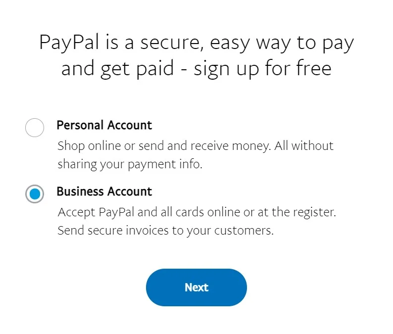 Sign up to PayPal