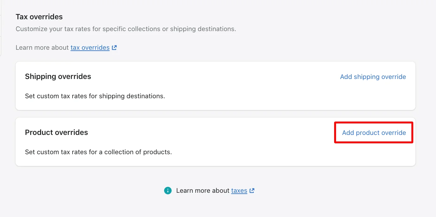 Shopify sales tax: create tax override