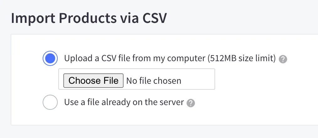 bigcommerce import products with csv files