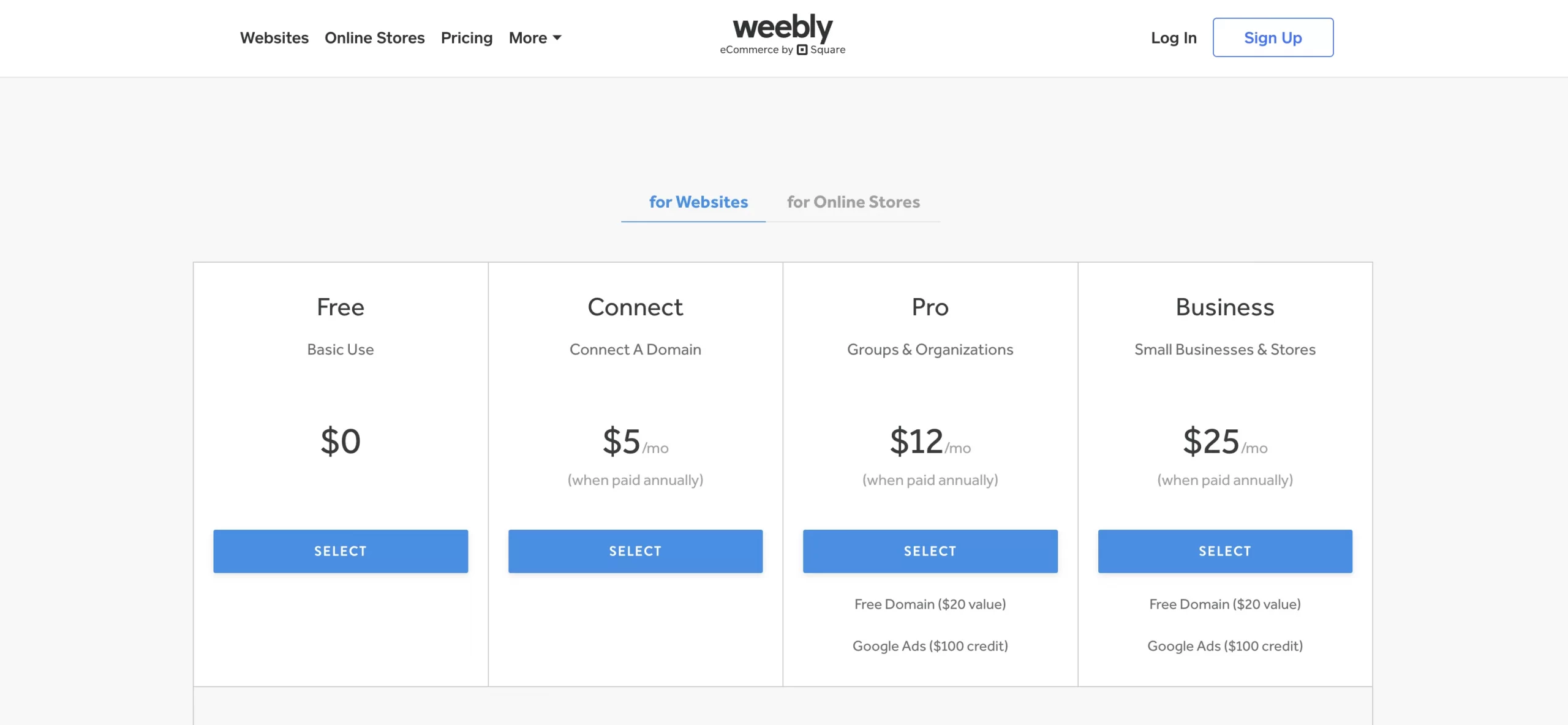 Weebly Website Pricing Plans