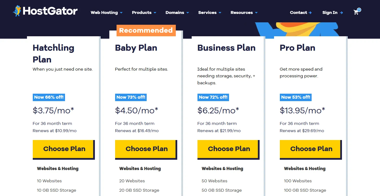 HostGator hosting plans