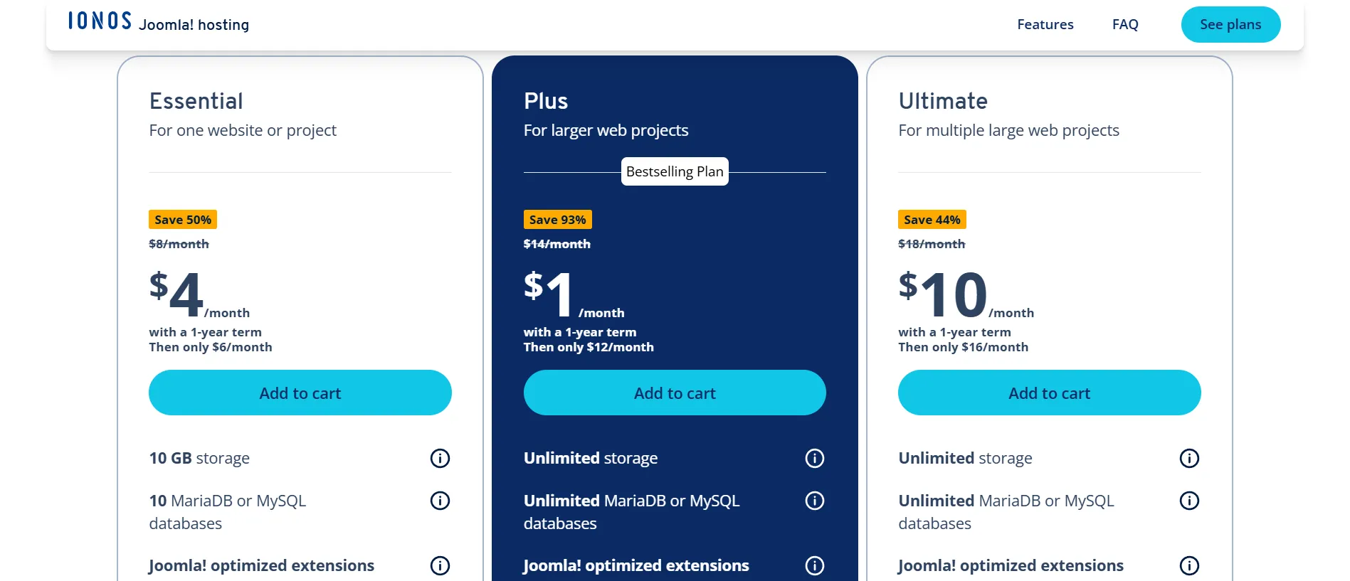 IONOS shared hosting pricing plans