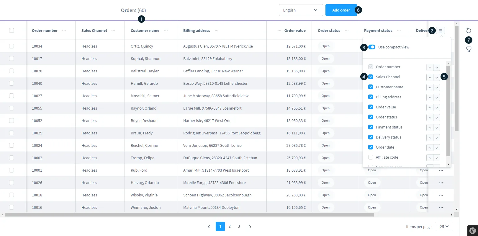 Shopware order overview
