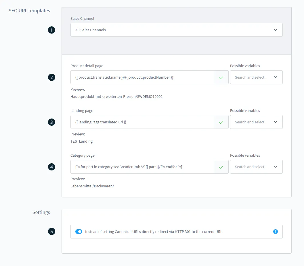 Shopware SEO settings