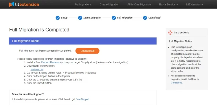 Migrate BigCommerce to Shopify check results