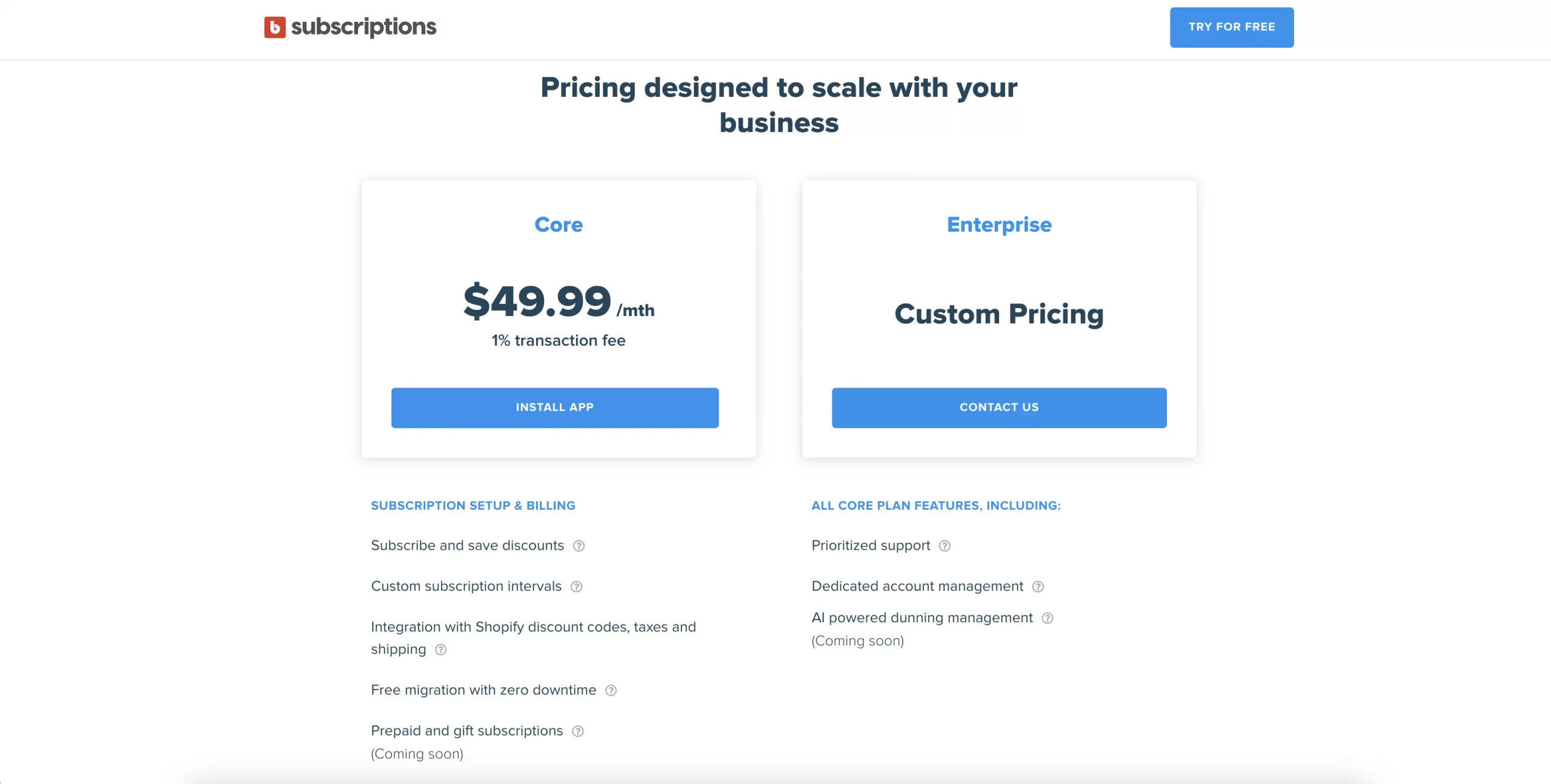 Bold Subscriptions Pricing Plan